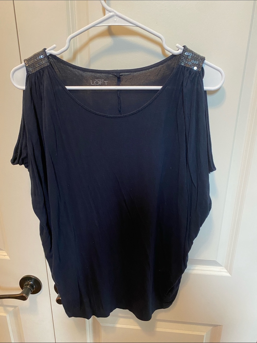 LOFT Cold-Shoulder Blouse with Sequin Shoulder Panels